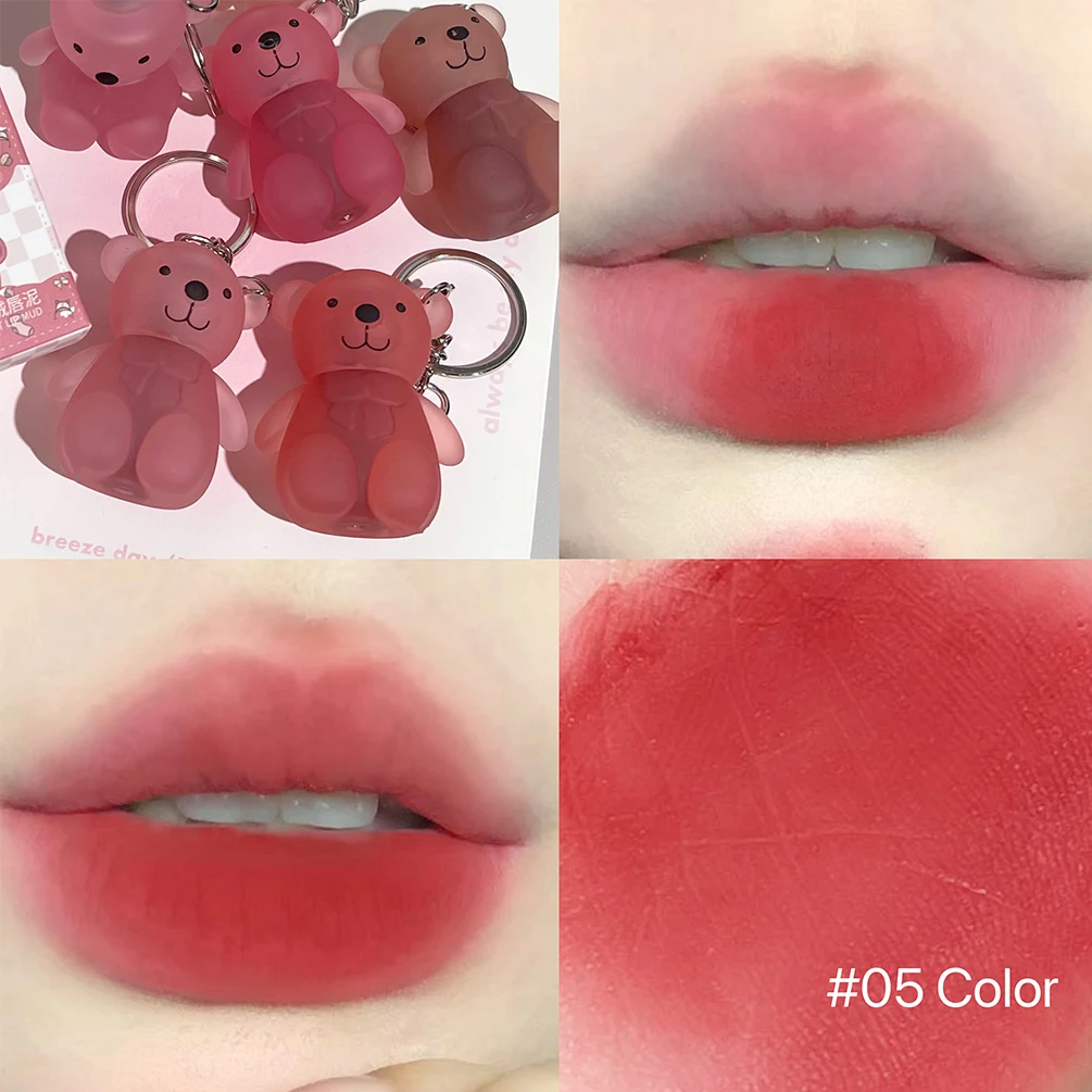 ART VALUE Niedlicher Bären-Lippenstift-Schlüsselanhänger, Matt Nude Sexy Rot Lipgloss, Langanhaltender Nicht-klebender Lippenstift, Make-up Lippenfarbe