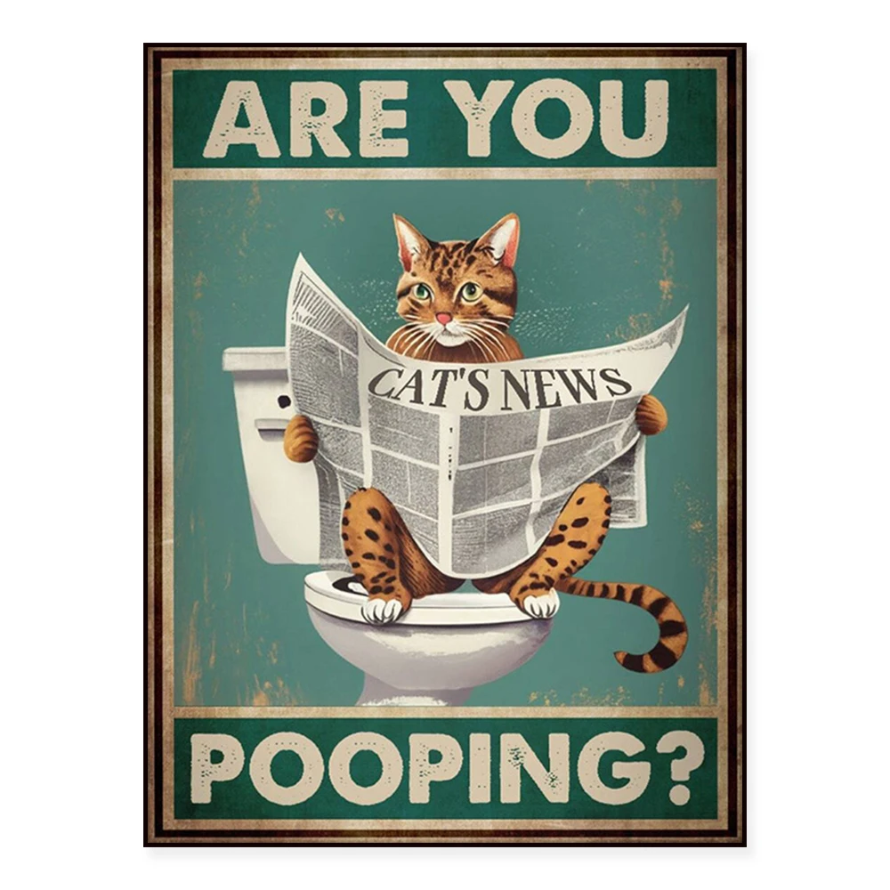 Cat reading newspaper poster, are you pooping poster, cat bathroom poster, cat toilet napkin wall art, cat bathroom decoration