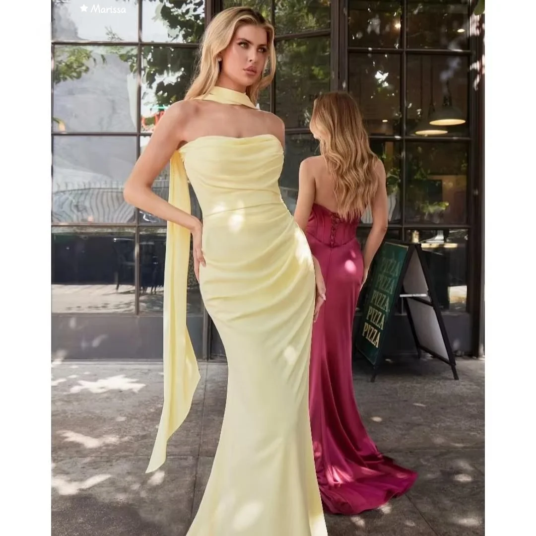 

Marissa Custom Made Elegant Long Dress Prom Dresses Luxury Women's Elegant Party Dress Fishtail Chiffon Off-shoulder Sleeveless