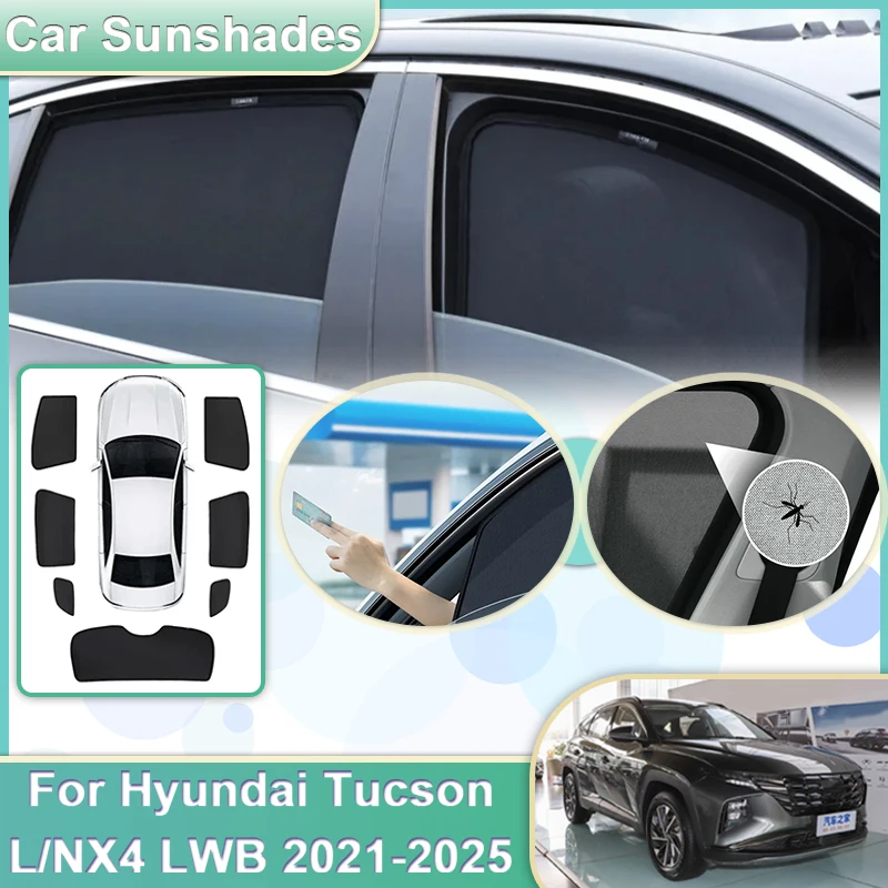 

Car Mesh Sun Shade For Hyundai Tucson Accessories 2025 L NX4 LWB 2024-2021 Sunshade Windshield Visor Side Window Cover Sunshield