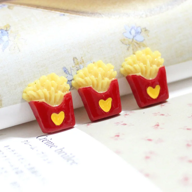 Resin French Fries Flatback Cabochon,Miniature Accessories,Crafts Materials,DIY Scrapbooking,Flat Back Embellishments, DIY,10Pcs