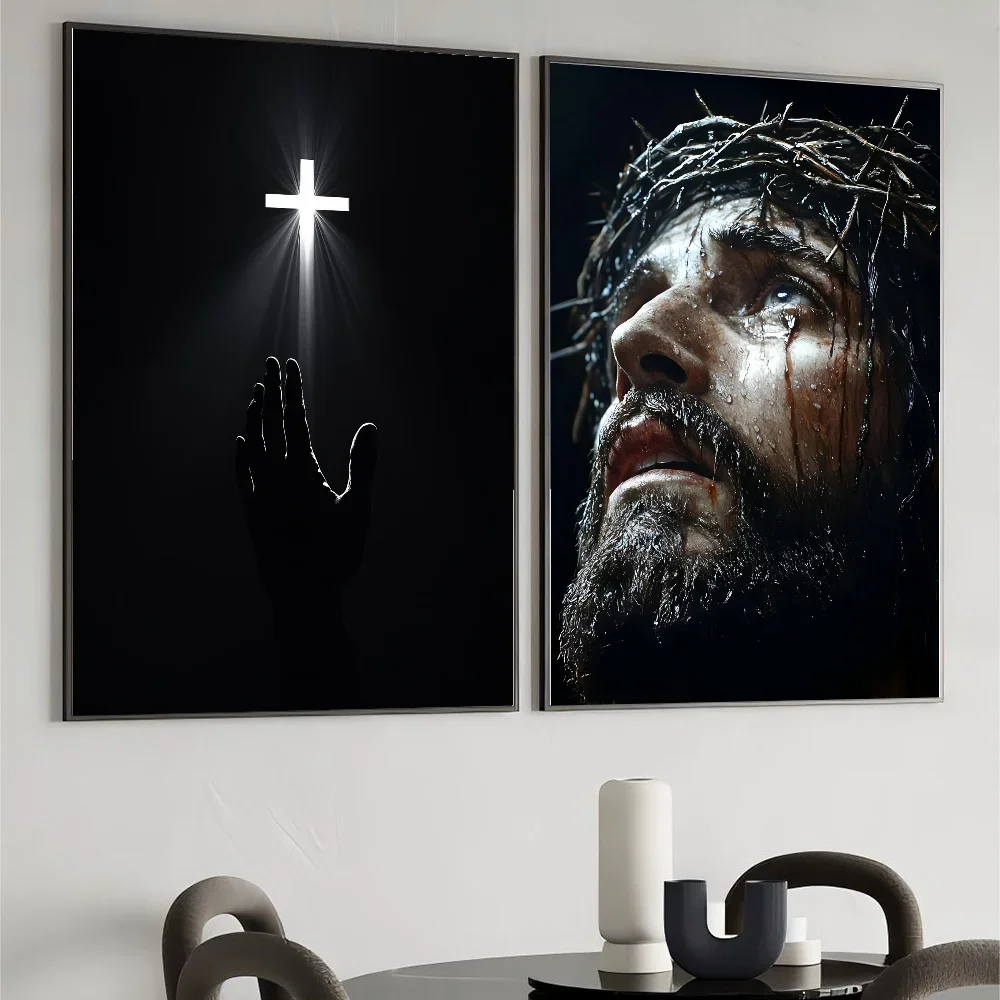 1pc frameless Canvas Son of God Jesus Cross Holy Light Wall Art, HD Canvas Print Poster, Suitable for Home, Living Room, Room De view 3