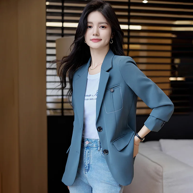 

Корейская женская повседневная укороченная куртка весна 2024: модная, элегантная, для офиса, с длинным рукавом, на одной пуговице