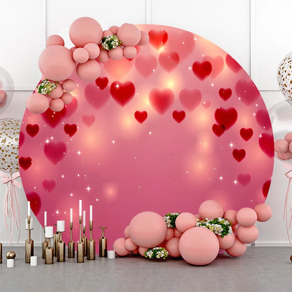 Valentine\'s Day Round Backdrop Cover Red Rose Flower Love Heart Floral Kids Adult Birthday Wedding Party Decor Background Studio