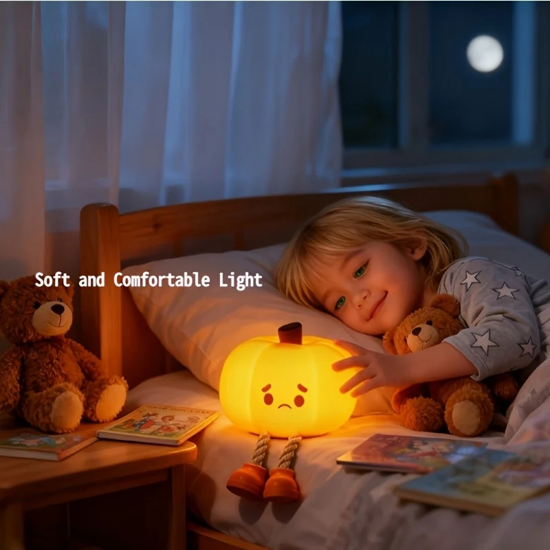 Crying Pumpkin Night Light - Dimmable Nursery Mood Lamp with Volume Control for Bedroom Desk Halloween Decor