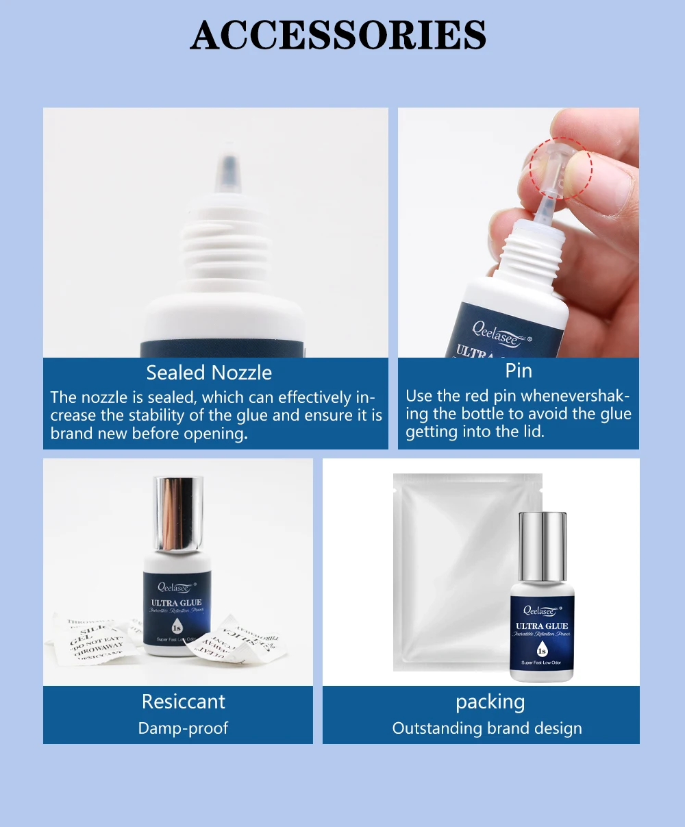 Qeelasee Professioneller Wimpernkleber 1s, schnell trocknend, wasserdicht, langlebig, mildes Wimpernverlängerungs-Make-up für den Salon – Detail 13