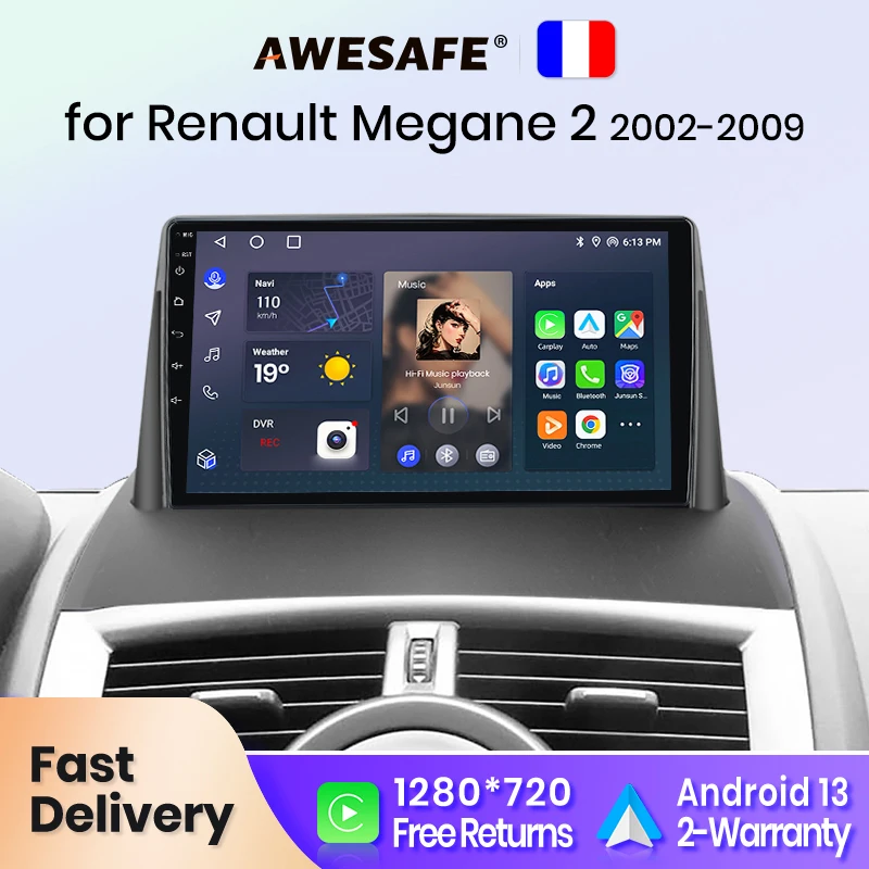 AWESAFE PX9 Car Radio Autoradio for  Renault Megane 2 2002 - 2009  Wireless Carplay Screen Android Auto Stereo GPS Navi France