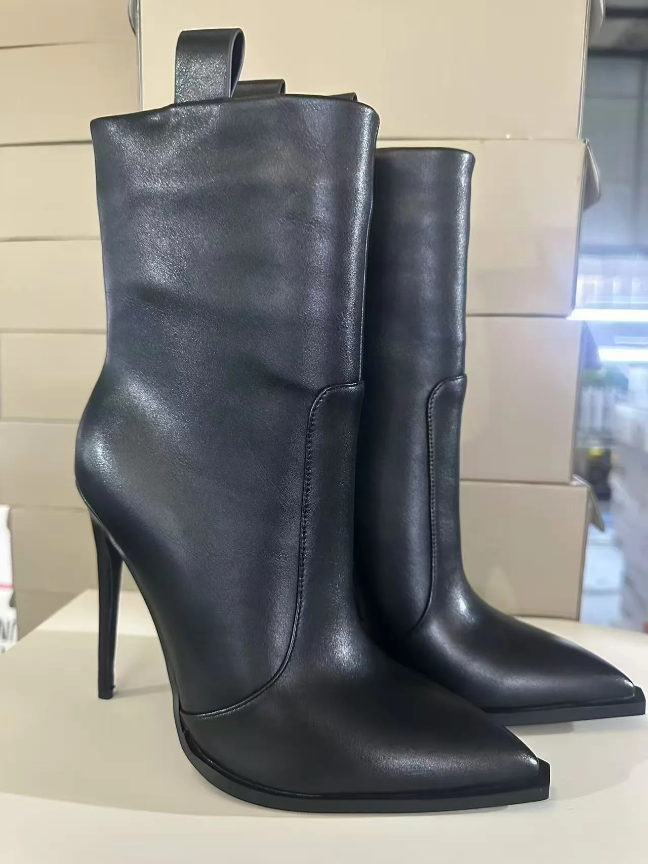 Spring/Autumn Women Black Leather Suede Ankle Boots Stiletto High Heel Pointed Toe Side Zipper Fashion Sexy Elegant Short Boots