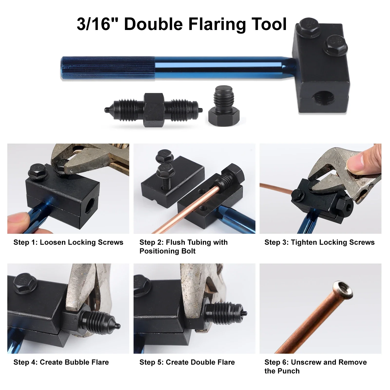 For 3/16-Inch  Handheld Brake Pipe Flaring Tool Copper-Plated Tubing Double Flaring Tool Copper-Plated Brake Line Pipe versatile