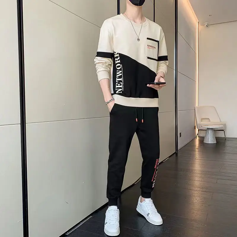 New Men's Autumn Suit a Complete Set of Trendy and Handsome Hoodies Long Sleeved Loose Clothes Two-piece Set for Casual Sports