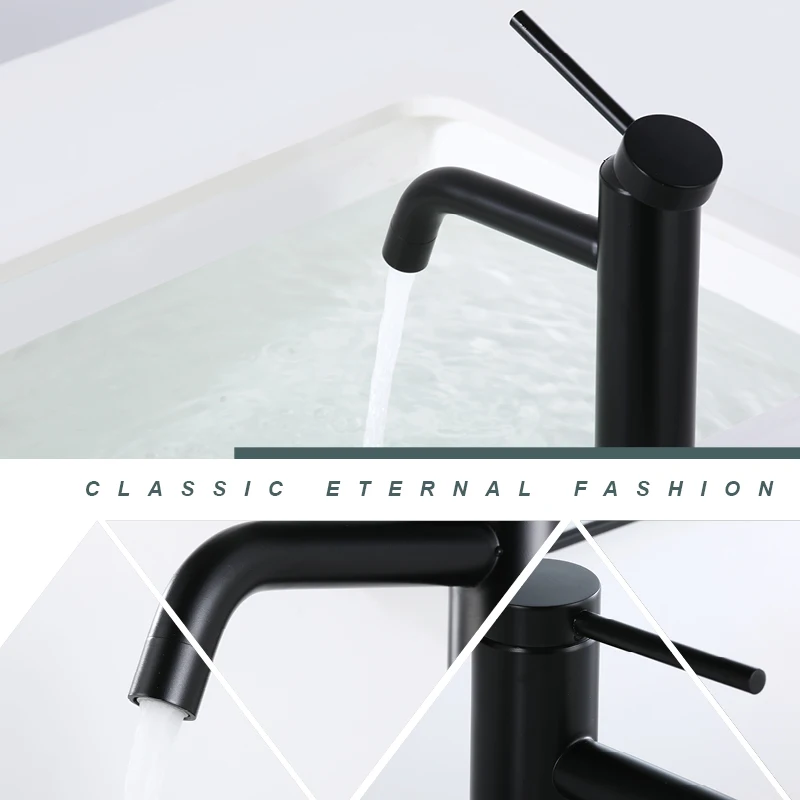 ก๊อกน้ำอ่างล้างหน้าแบบติดตั้งบนเคาน์เตอร์ รุ่นโมเดิร์น แบบน้ำเย็น 1 หัวก๊อก 1 รู หมุนได้ 360 องศา °   ก๊อกน้ำอ่างล้างหน้าสีดำ