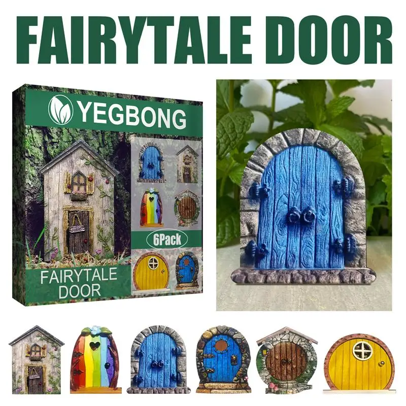 6Pcs Miniature Fairy Gnome Door Figurines Elf Home For Yard Art Garden Tree Sculpture Statues Decor Outdoor Fairy Garden Door