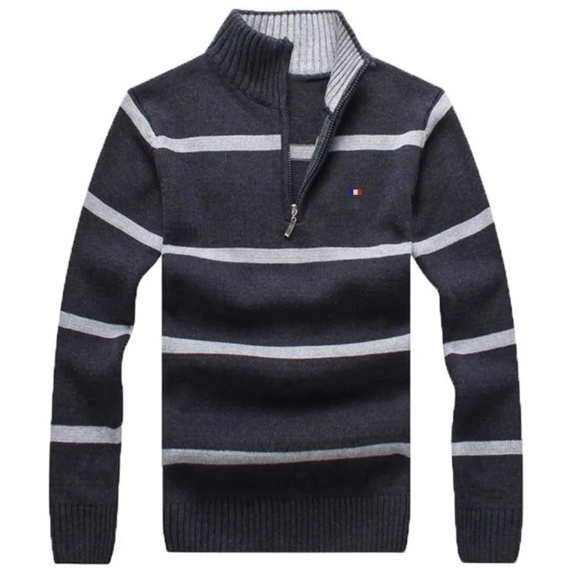 Men's 100% Cotton Sweaters  Winter Top quality Sweaters Pullovers Male Loose leisure Stand Collar Knitted Zipper warm Tops