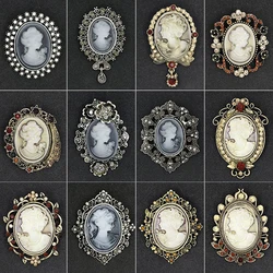 Victorian Crystal Rhinestones Cameo Vintage Brooches For Women Queen's Cameo Beauty Head Brooch Pin Clothing Accessor Girl Gift