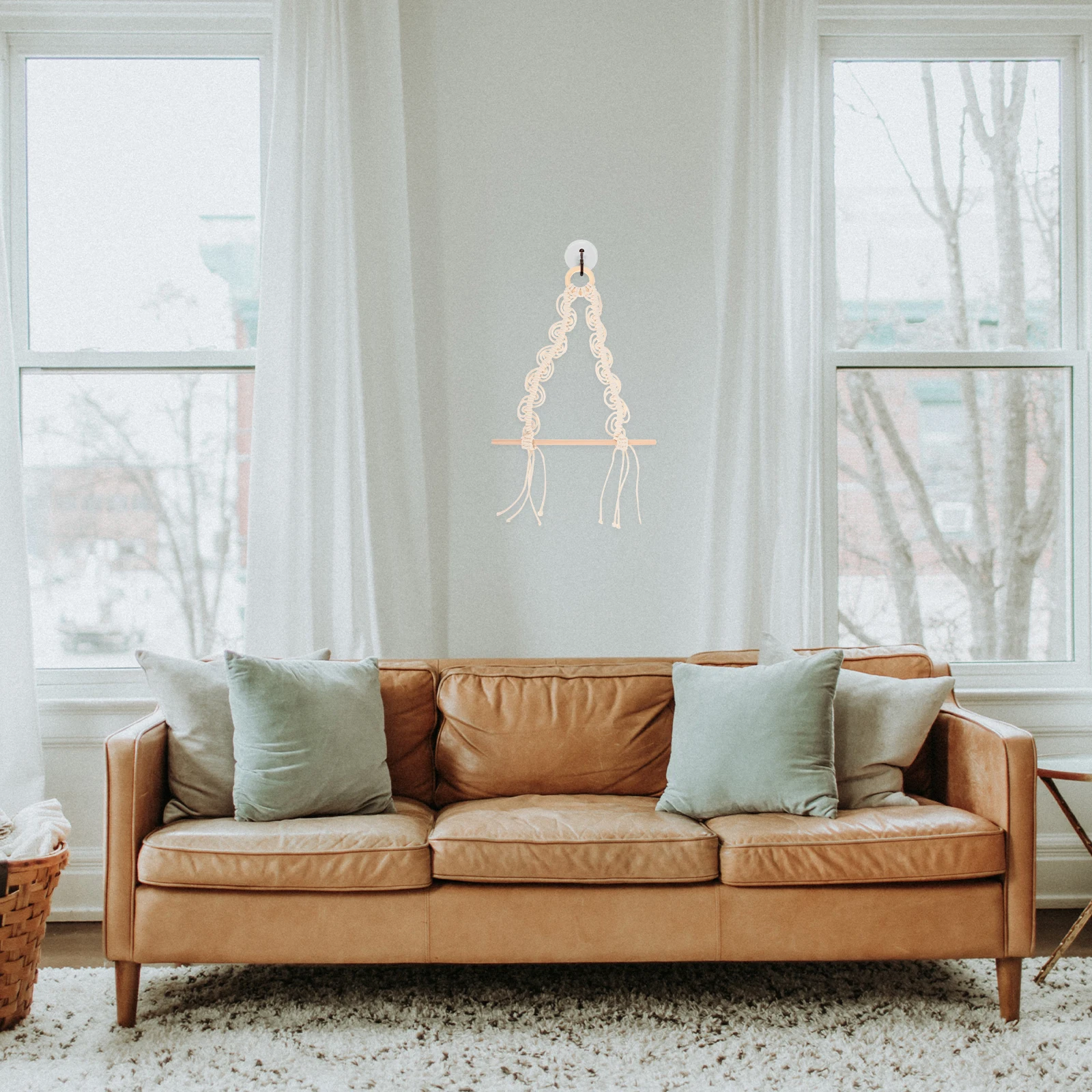 

Bohemian Macrame Cotton Rope Woven Rack Wall Mounted Paper Towel Holder Toilet Roll Storage Bathroom Living Room Wood