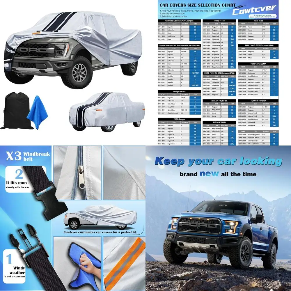 

Heavy-Duty Waterproof Truck Cover - All-Weather Protection for Full-Size Pickups, UV & Rain Shield, Fits Trucks up to 228 L