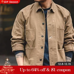 Maden Heavyweight Twill Fabric Four-pocket Chore Coat for Men Khaki Color Turn-down Collar Utility Jacket Male Autumn Jackets