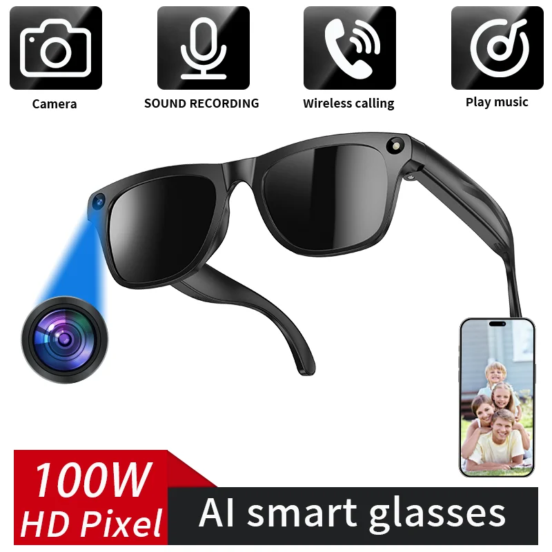 

Умные Bluetooth-очки с камерой 100W, AI-солнцезащитные очки, очки-переводчик, голосовой помощник, очки с защитой от синего света для бизнеса, путешествий и активного отдыха
