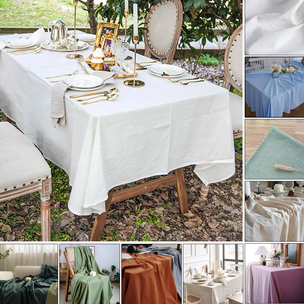 

1PC Nordic Style Table Cover 100% Cotton Wedding Birthday Banquet Table Decoration Background Solid Color Table Protector Cover