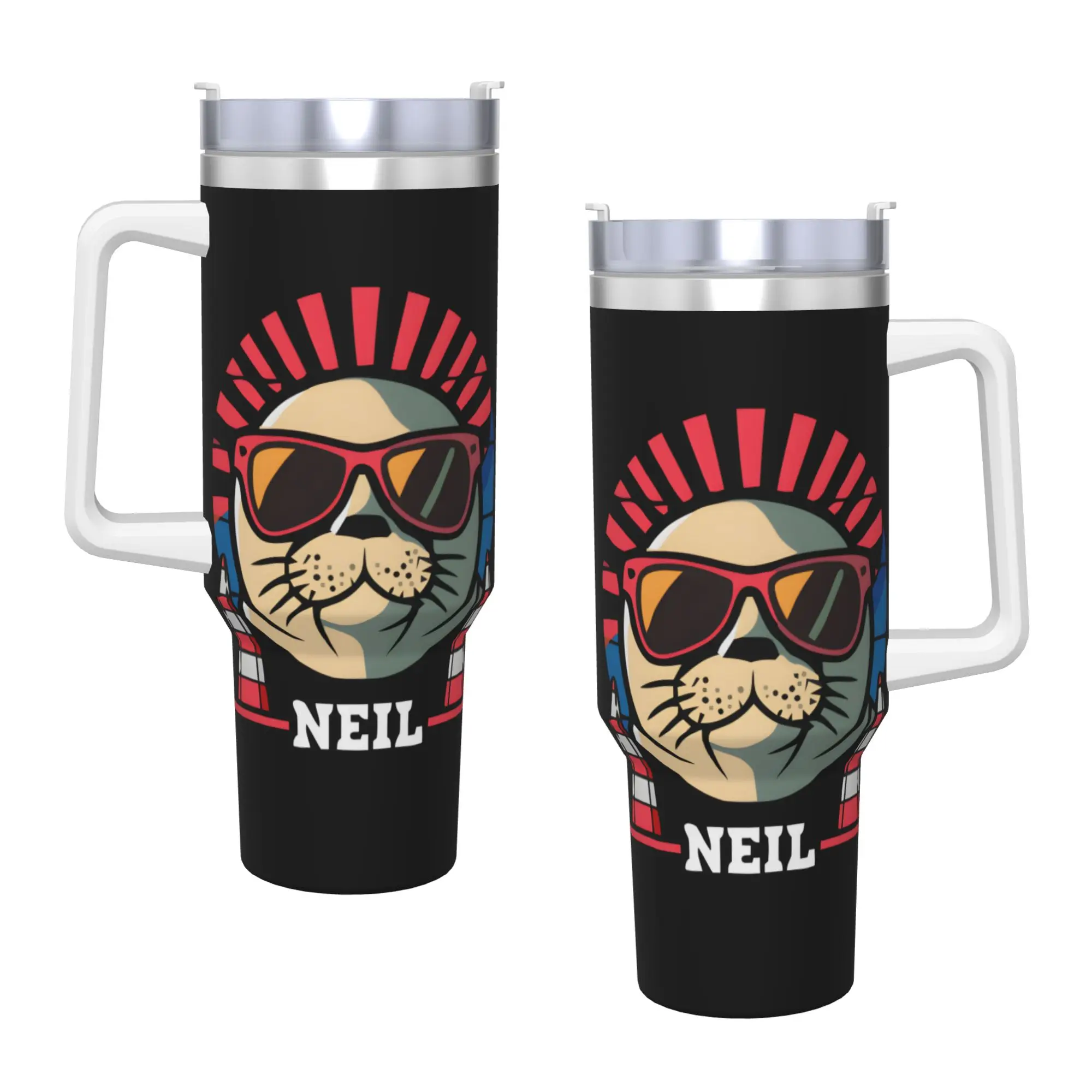 Stainless Steel Tumbler Neil the Seal  Coffee Mug  Leakproof Hot Drinks Mugs Cup Travel Printed Water Bottle