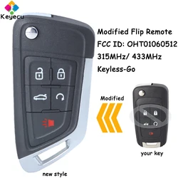 KEYECU Zmodyfikowany zdalny kluczyk samochodowy Keyless Go Flip z 5 przyciskami 315 MHz 433 MHz ID46 Chip do Chevrolet Camaro Cruze Equinox Malibu