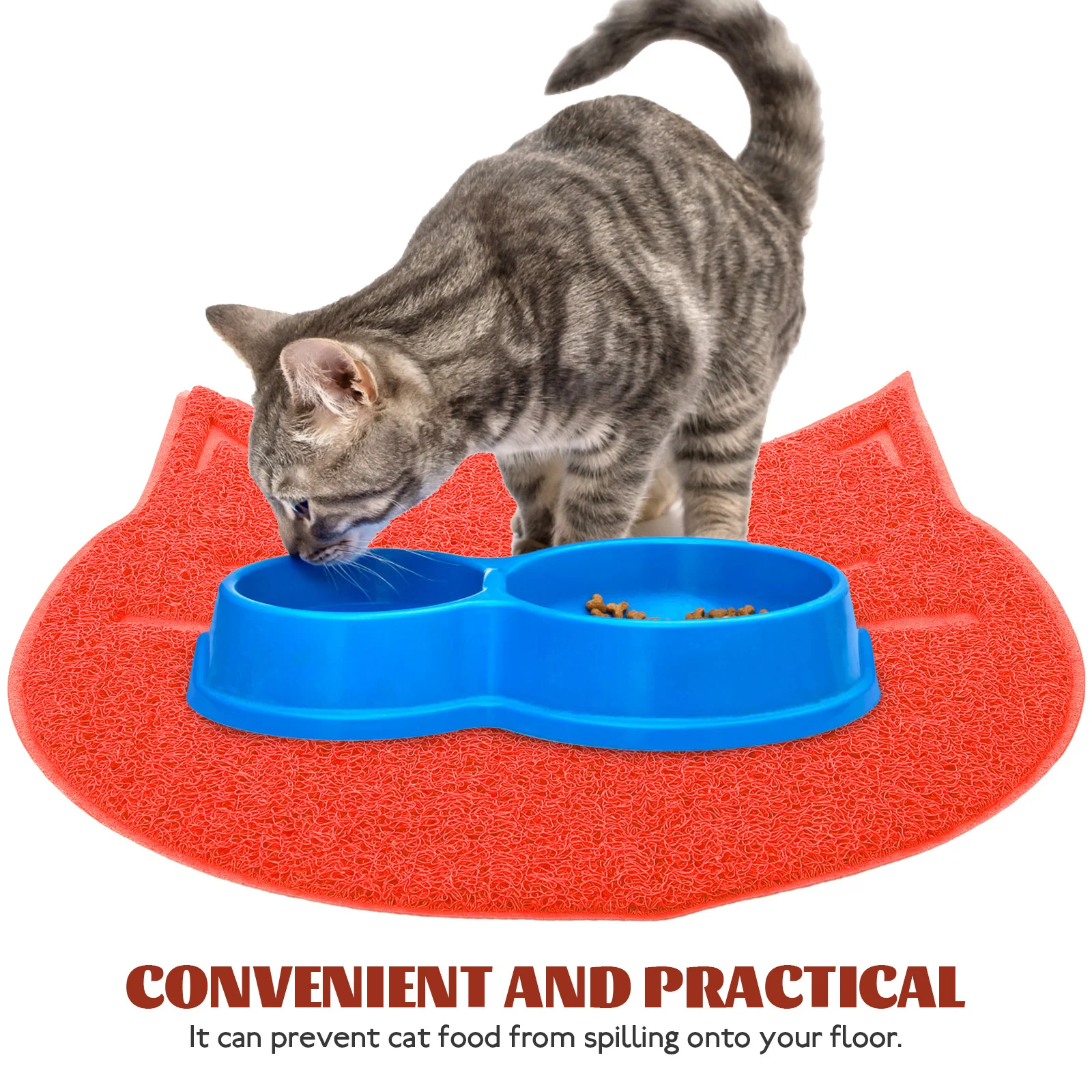 

Premium PVC Cat Shape Food Mat Non-Skid Waterproof Cat Placemat Floor Protector for Pet Feeding Area Dog Feeding Mat