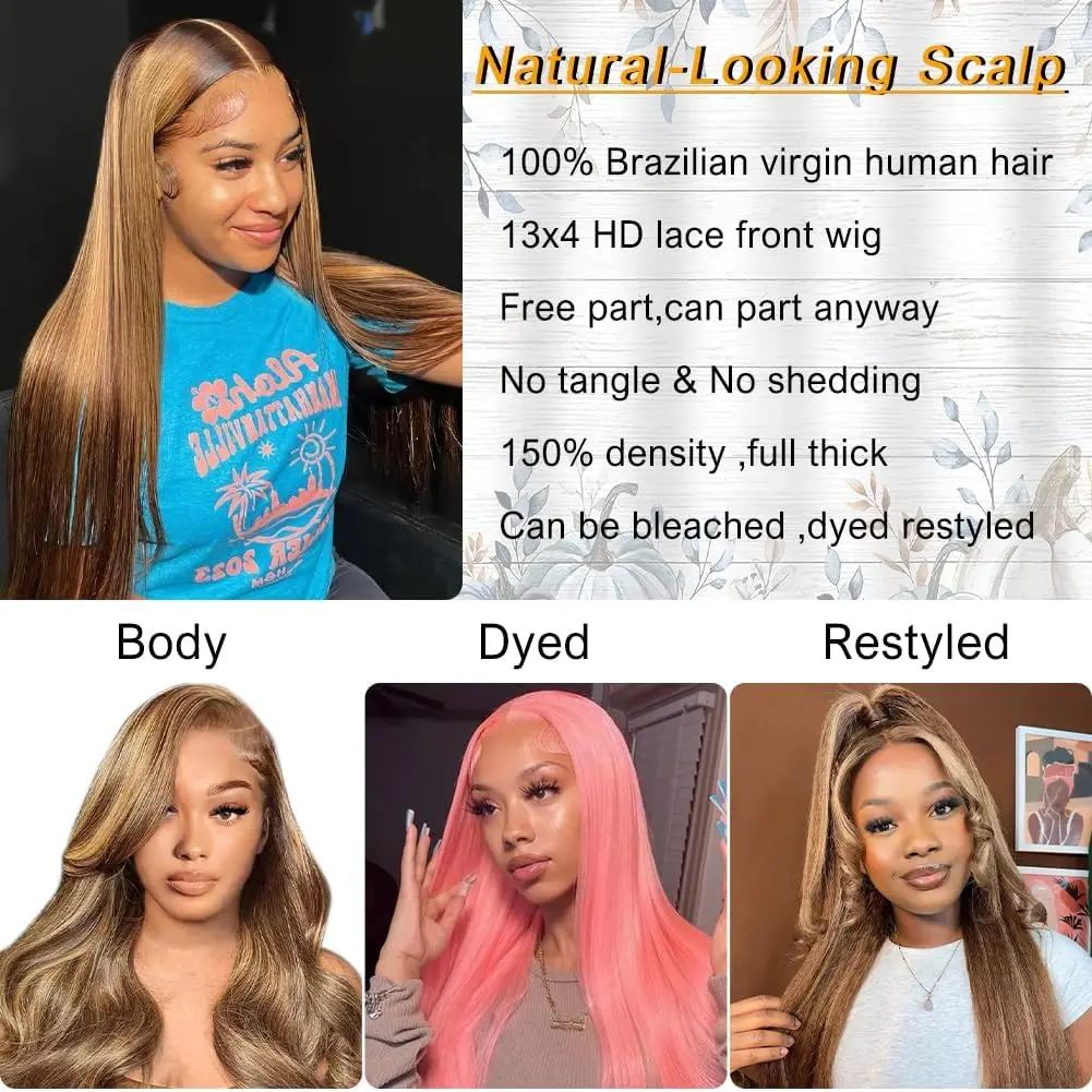 200 الكثافة 4/27 تسليط الضوء على أومبير 13x6 مستقيم الدانتيل الجبهة الباروكات شعر الإنسان قبل قطعها 13x4 العسل شقراء الملونة الدانتيل الجبهة الباروكات