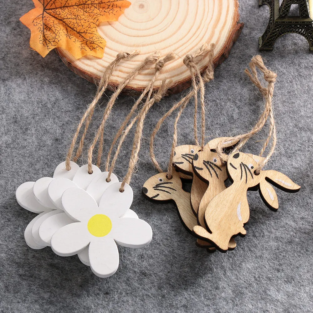 Easter Decor Wooden Easter Bunny Eggs Chick Pendant Easter Party Decorations Unfinished Wood Slices for DIY Gift Decoratve Sign