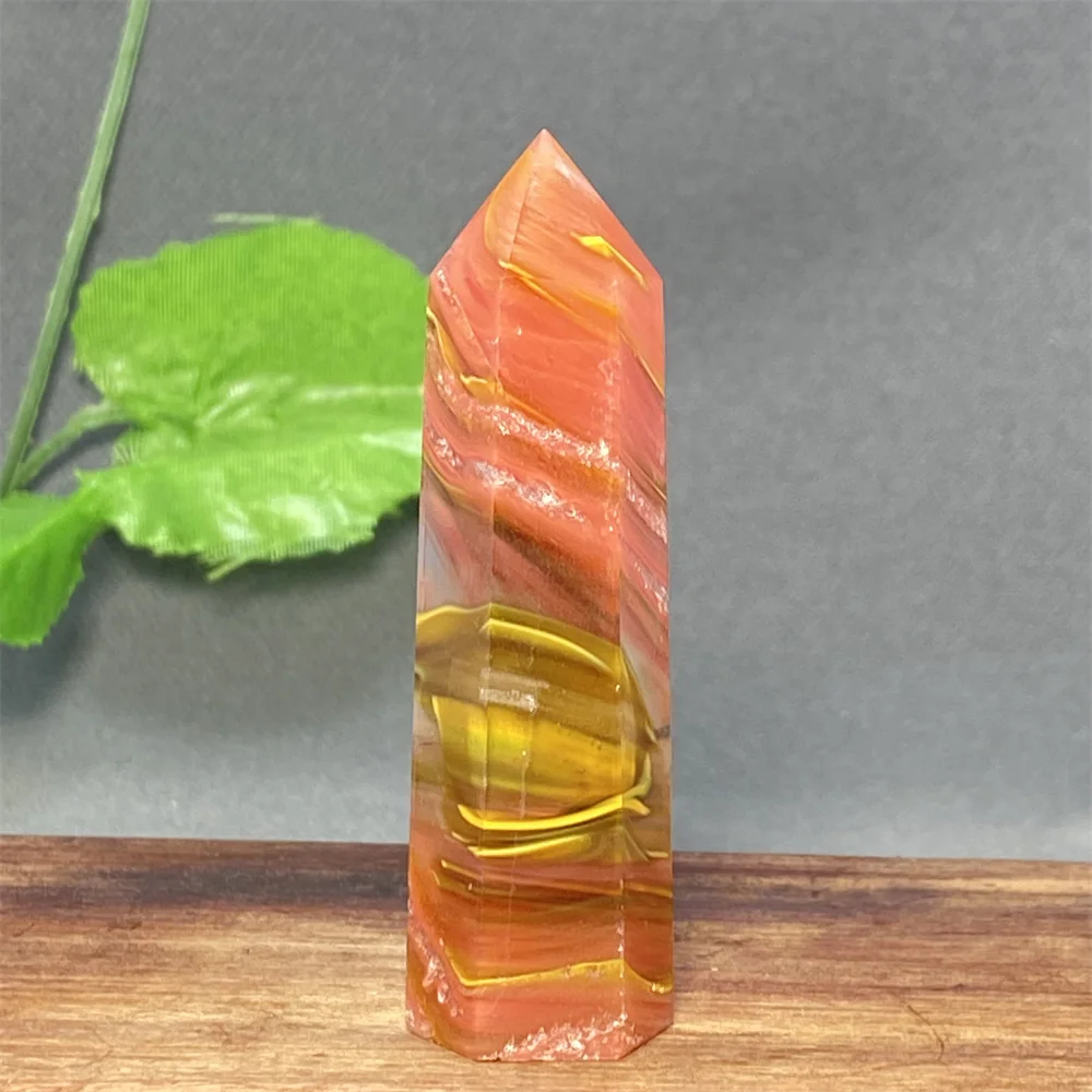 1PC Natural Tiger Skin Smelted Stone Crystal Tower Yellow Stripe Pyramid Obelisk Home Decor Gift