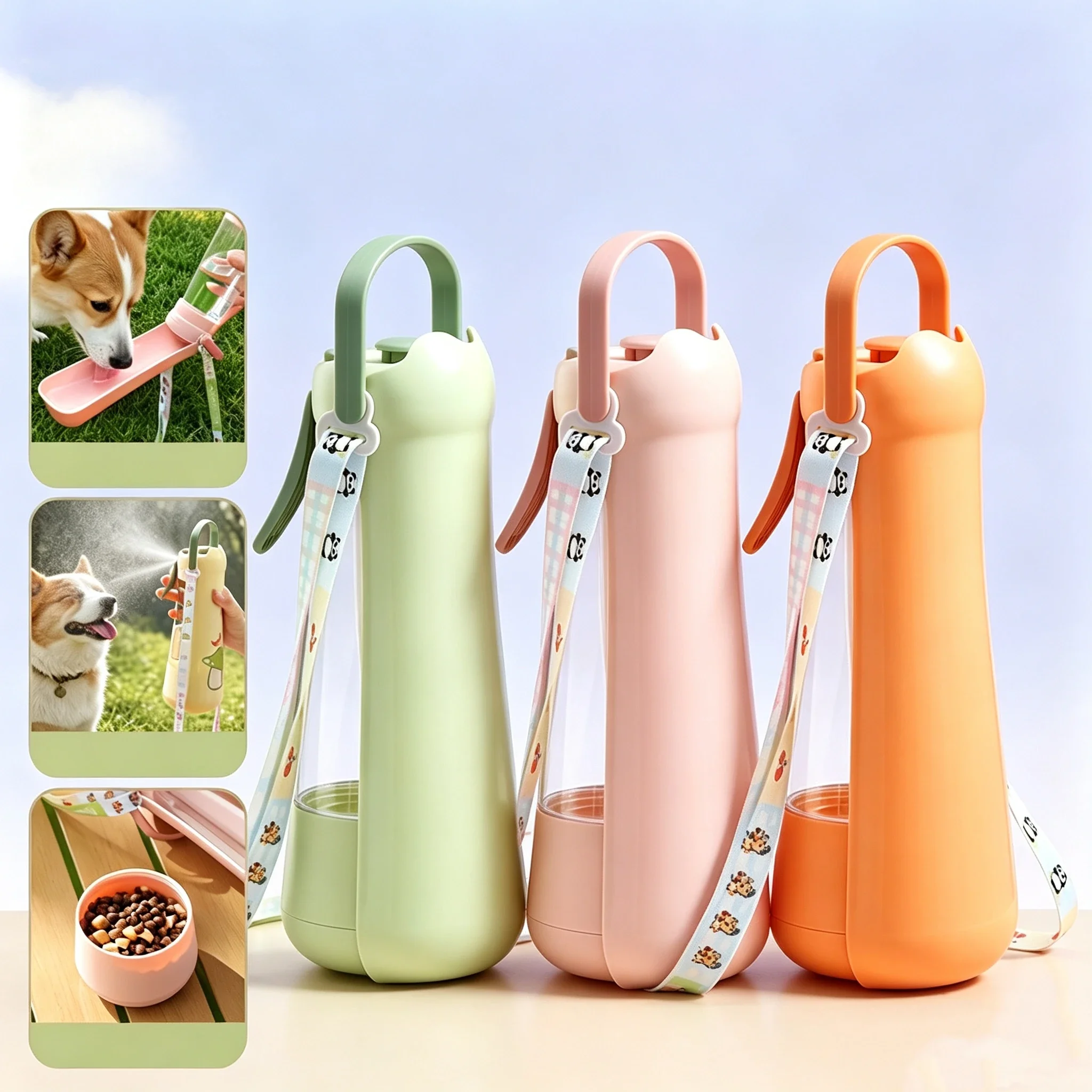 Portable Dog Pet Water Bottle 3 in 1 Spray Cooling Drinking Foldable Water Bowl Leak‑Proof Travel Water Dispenser Pet Water Cup