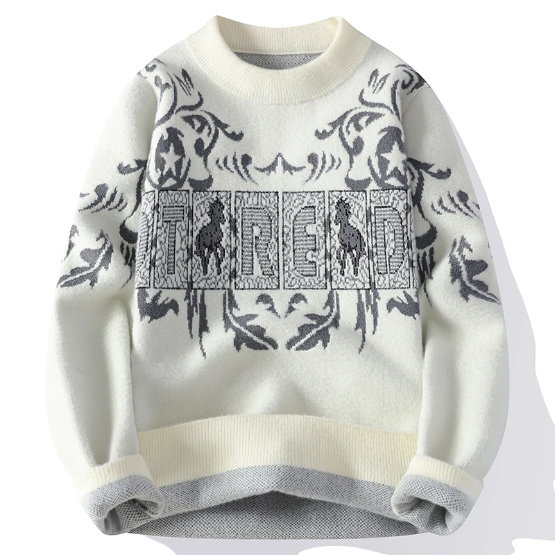 

Men's Thiened Warm Knitted Sweater Autumn Winter New Sle Tassel Flower Pattern Base irt Teenage Youth Polyester Nylon