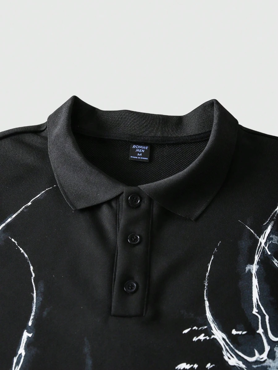 Street Life Men's Half-Zip Short Sleeve Printed Casual Polo Shirt, Summer Letter Print Short-sleeved Y2K American