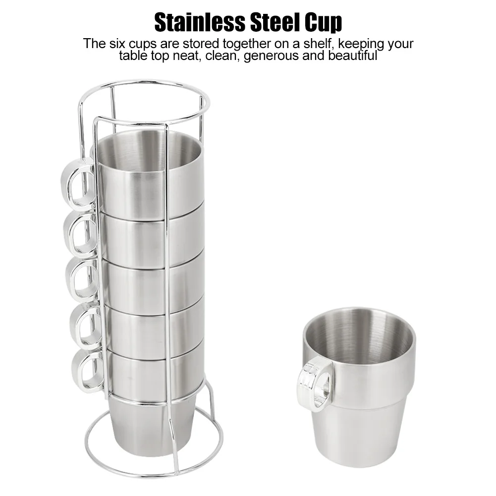 Cup Set Cup With Holder Double Layer Anti Scald Stainless Steel Stackable Water Coffee Cup Set with Cup Holder Stand Water Cup