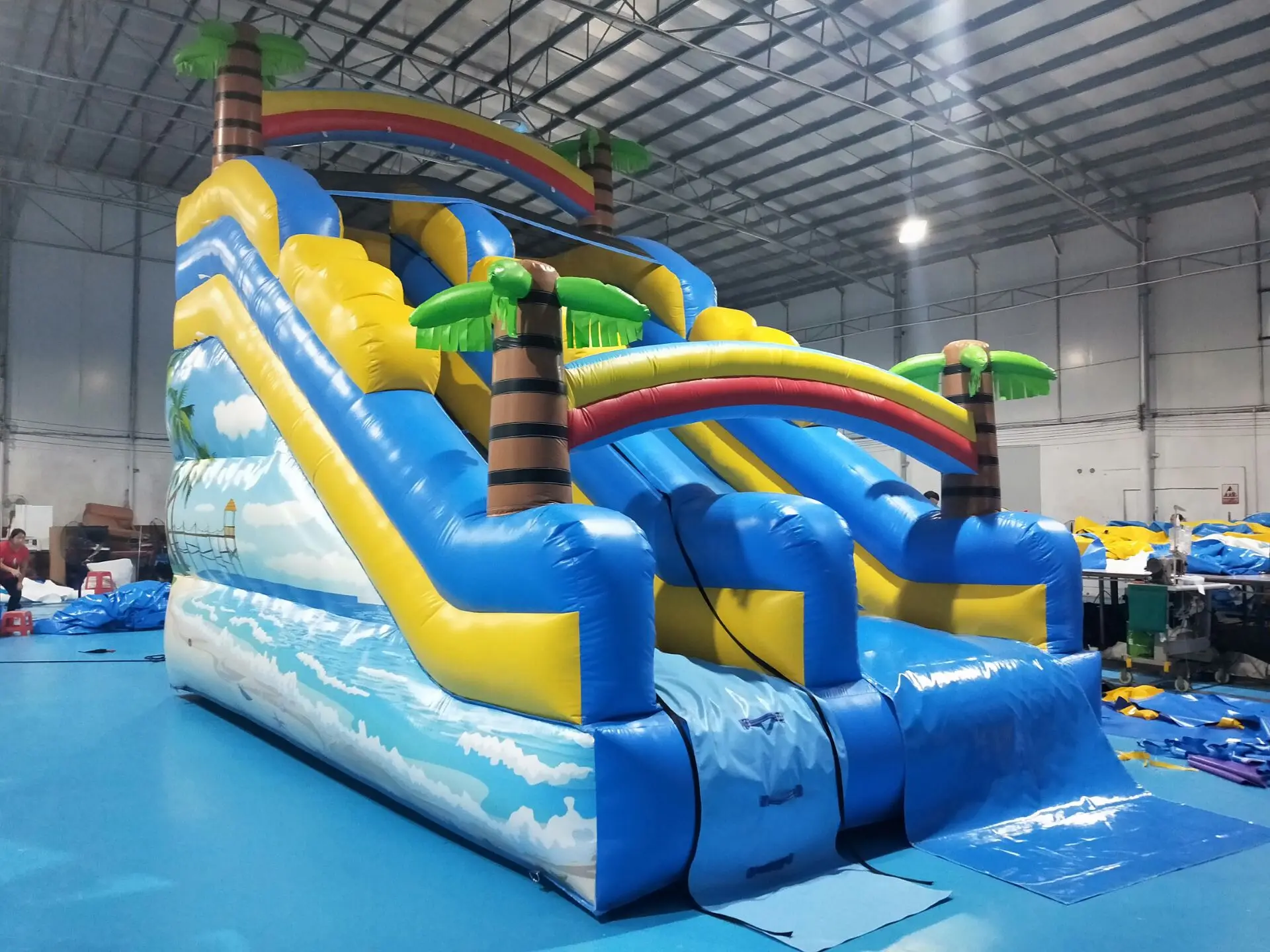 

New commercial indoor back garden coconut tree inflatable water slide trampoline castle combination