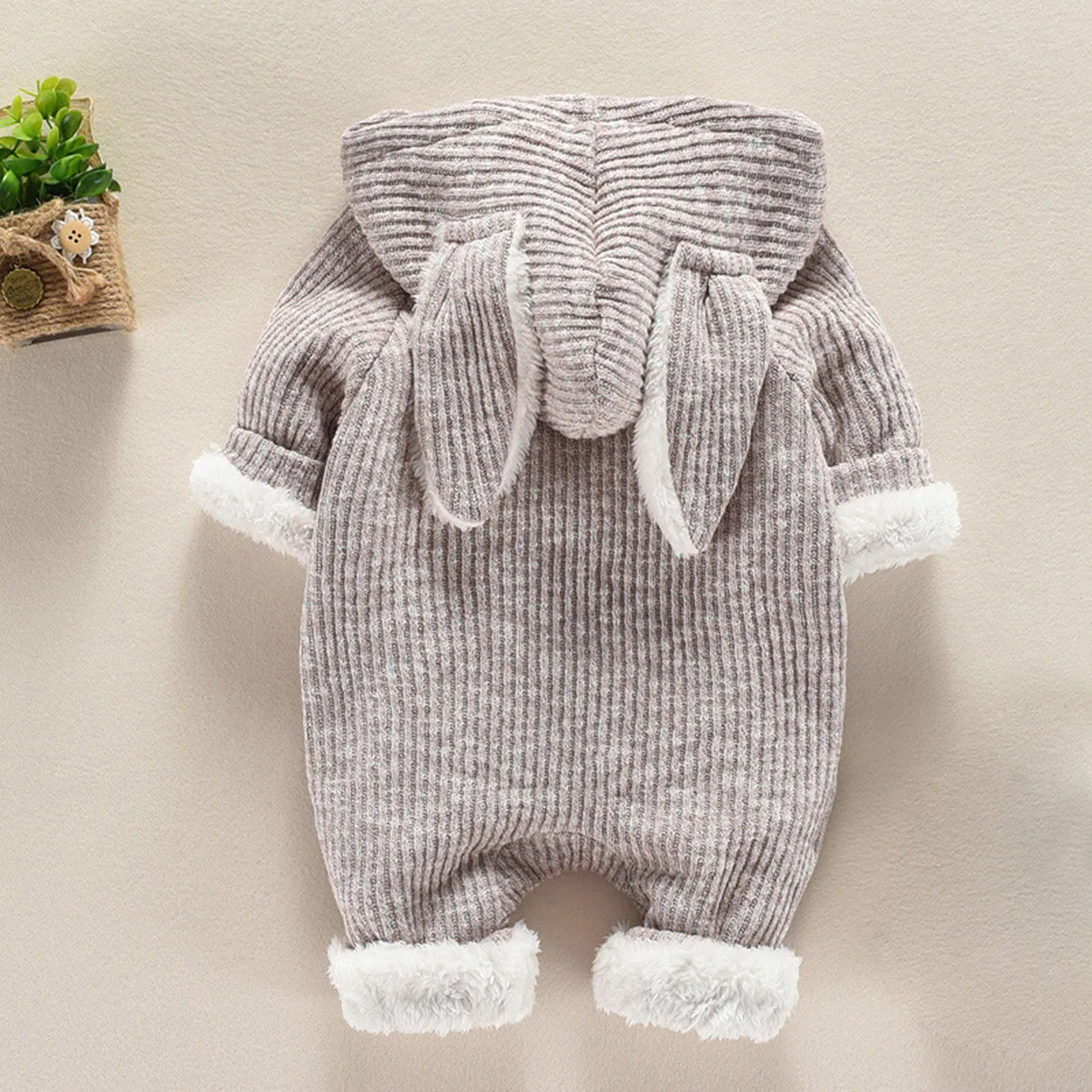 Baby Jumpsuit Winter Newborn Warm Crawling Suit Newborn Infant Baby Boy Girl Cartoon Hooded 3D Ear Romper Jumpsuit Clothes