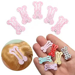 5PCS Bone Shaped Polka Dot Pattern Mini Metal Hair Clip for 1/6 1/12 BJD Doll Tiny Headwear 2.5cm Hairpin DIY Doll Accessories