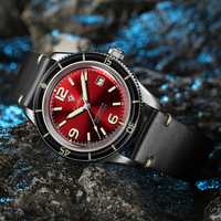 CADISEN Watch of Men Mechanical Wristwatches MIYOTA 8215 Movement Genuine Leather Strap Waterproof Luminous Red Mens Watches