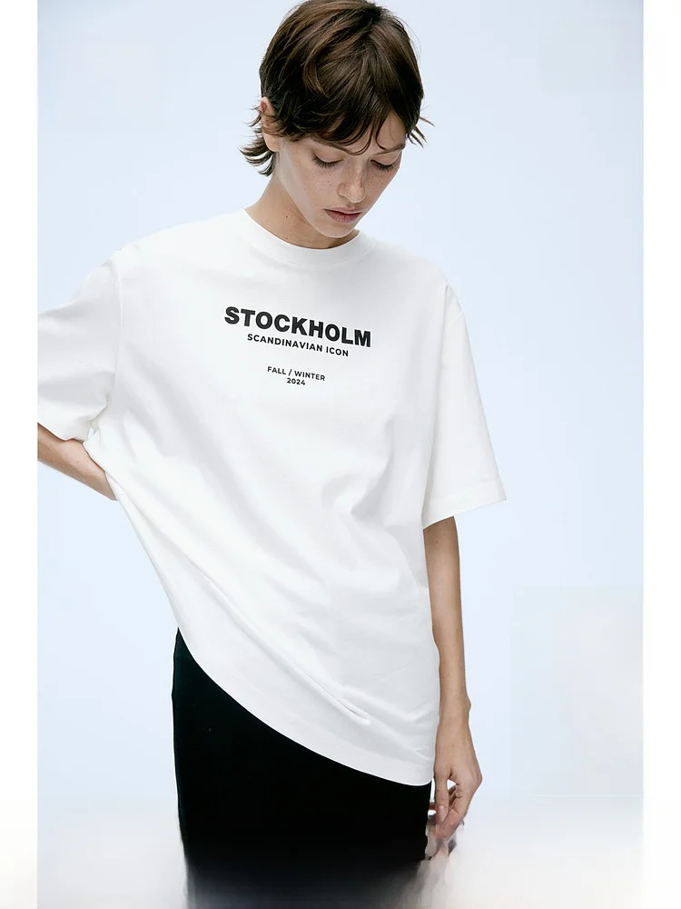 

Женская футболка H&M с принтом, свободного кроя, из 100% хлопка, весна 2025, модная коллекция