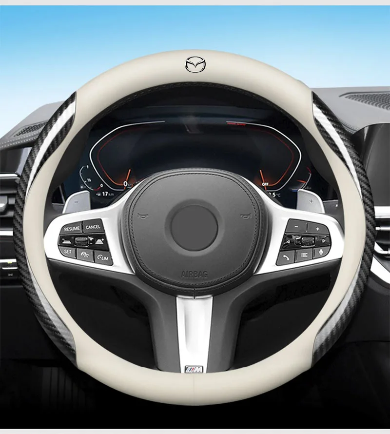 Leather Carbon Fiber Car Steering Wheel Cover Car Accessories For Mazda 2 3 6 5 Atenza CX3 CX5 MX5 CX7 Axela CX30 CX90 CX60 CX50