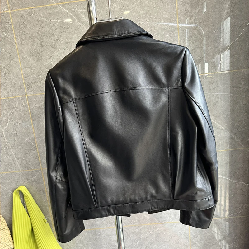 2025 nuove giacche di pelle di pecora di alta qualità moda cerniera moto e motociclista cappotti corti donna marrone / nero giacche casual in vera pelle