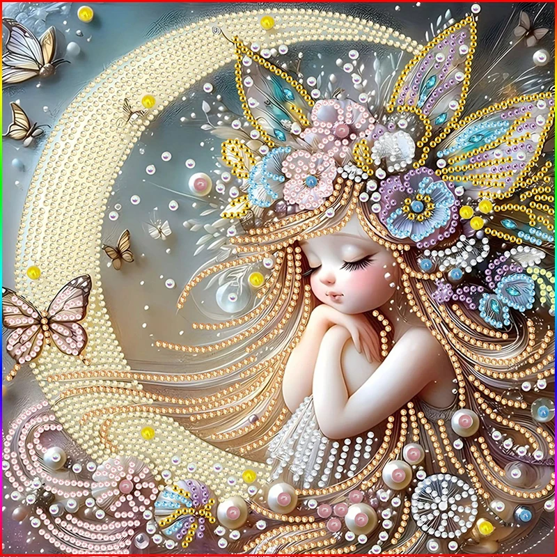 CHENISTORY Diamond Mosaic Moon Butterfly Girl Embroidery 5D DIY Special Shape Diamond  Painting Kits Home Decoration