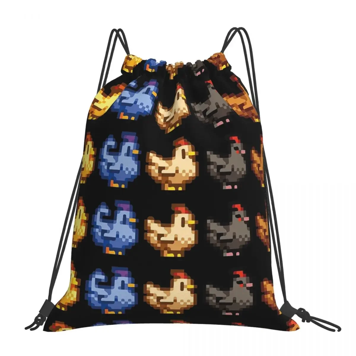 Stardew Valley Chickens Backpacks Fashion Portable Drawstring Bags Drawstring Bundle Pocket Sports Bag BookBag For Travel School