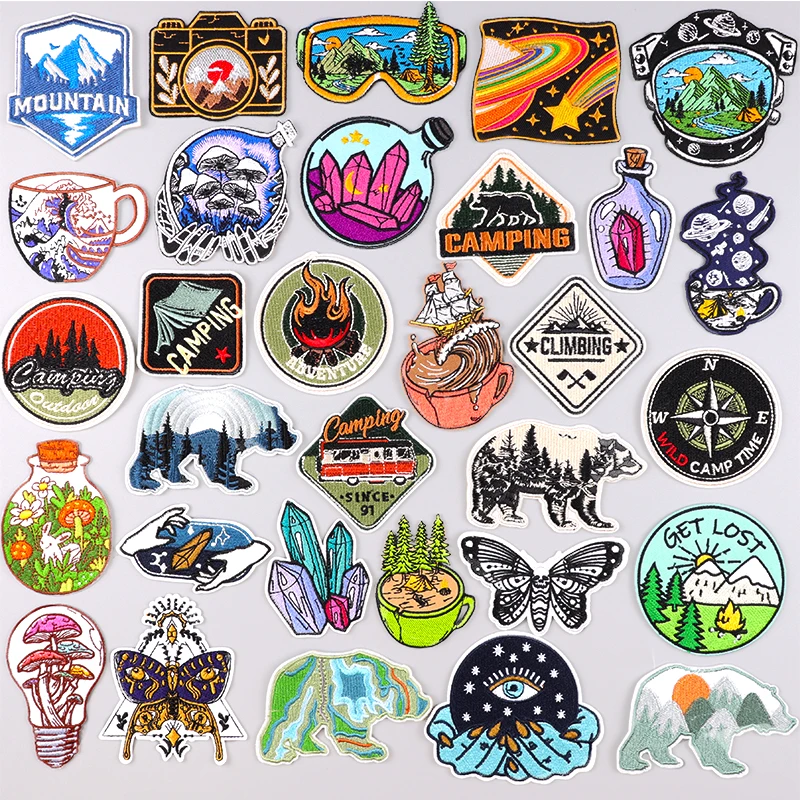 Natur Reise Patch Eisen auf Patches für Kleidung thermoadhäsive Patches auf Kleidung Outdoor DIY Nähen Stickerei Patch Abzeichen