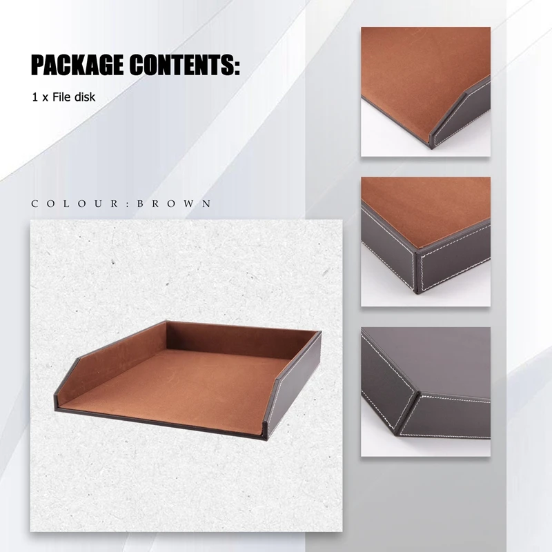 PU Leather Collection Letter Tray, Document Desk Organizer,Stackable Office File Document Tray Holder (Brown)-A69M