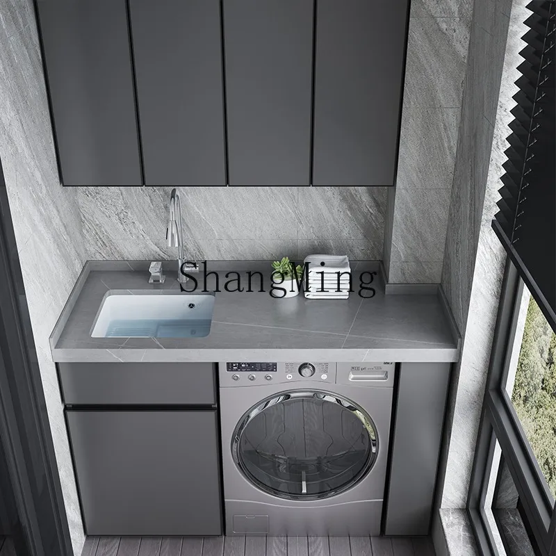 غسالة بلاطة الصخور للشرفة ZHB، خزانة متكاملة، خزانة ألومنيوم، مزيج من حوض غسيل السيراميك العالي والمنخفض #3