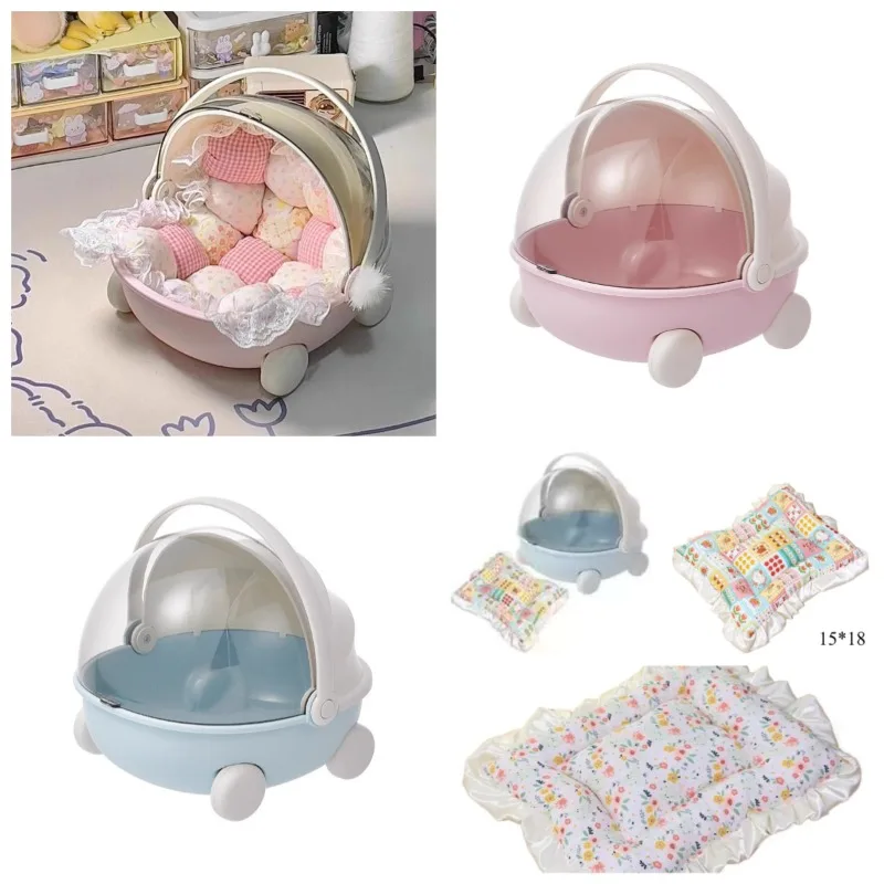 

Labubu Baby Stroller Storage Box Mokoko Doll Decor Space Module Sleep Cradle Cart Dolls Bed Furniture Accessories for Playsets