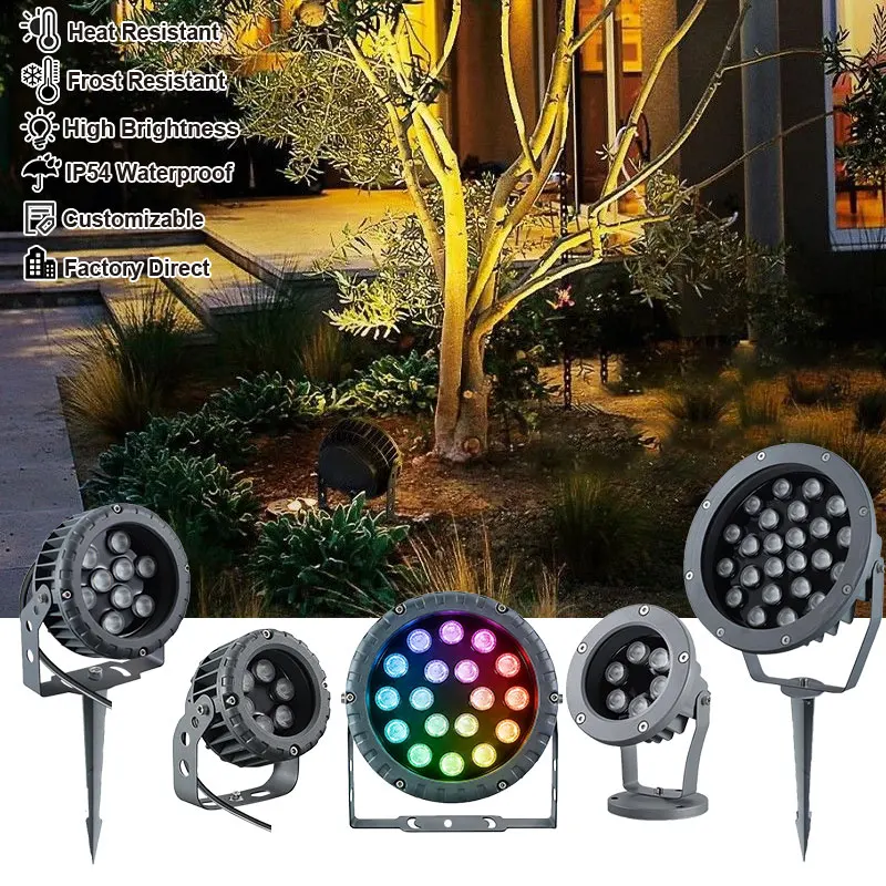 Projecteurs LED de jardin 6-24W, étanches IP65, multi-tensions AC85-265V DC12V/24V, pour pelouse, allée, aménagement paysager, avec piquet