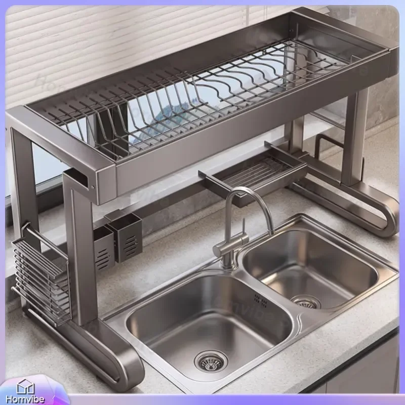 Gun Grey Sink Shelf for Kitchen Countertop Dishwasher Multifunctional Dish Storage Rack Drain Organizer
