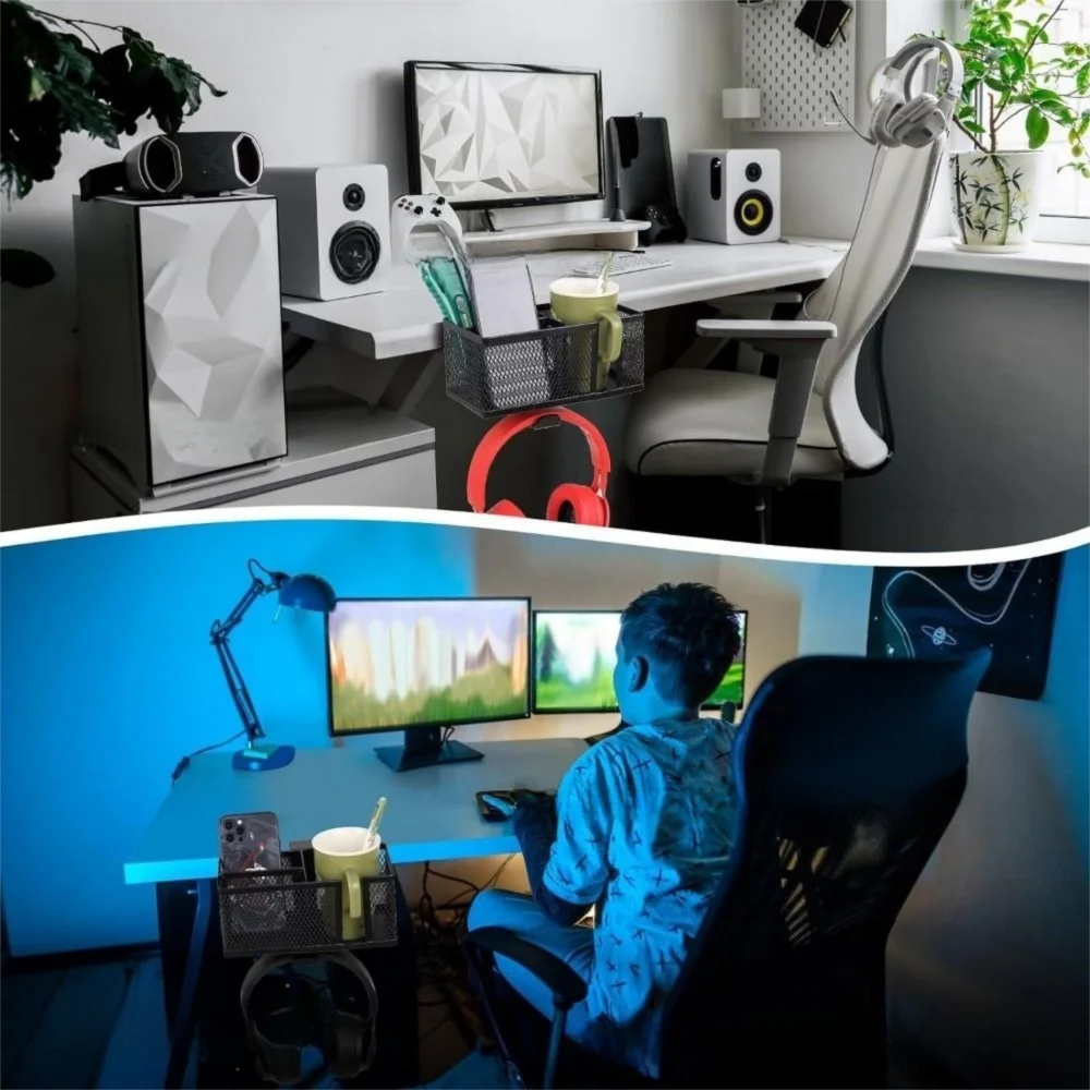 

Detachable Clip On Desk Cup Holder Anti-Spill Metal Clip Rotating Headphone Stand Space Saving Adjustable