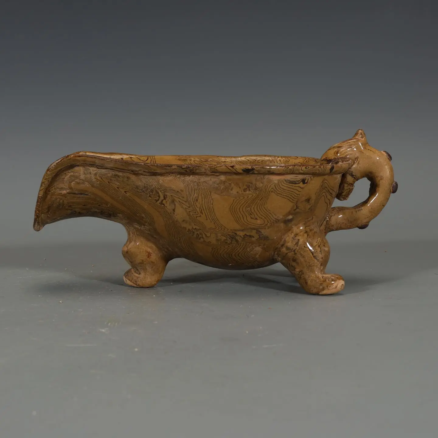 Vintage Twisted Clay Marbled Ceramic Yi Ewer Dragon Spout Handle Ancient Ritual Vessel Ornament